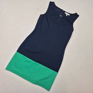 Banana Republic Bodycon Midi Dress Blue/Green Sz 2 Round Neck Zip 80's VINTAGE